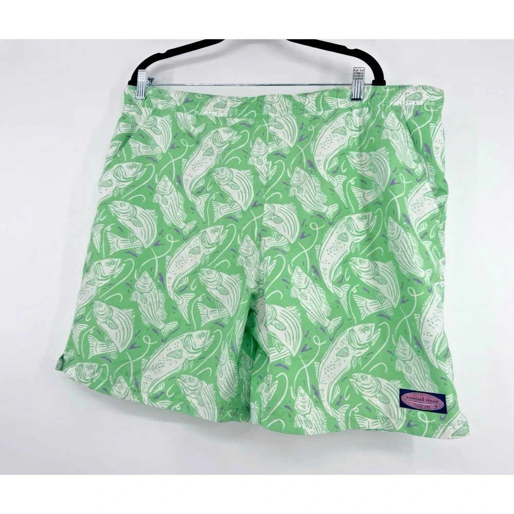 Vineyard Vines Swimming Trunks Mens L Green Pattern Fish Shorts preppy